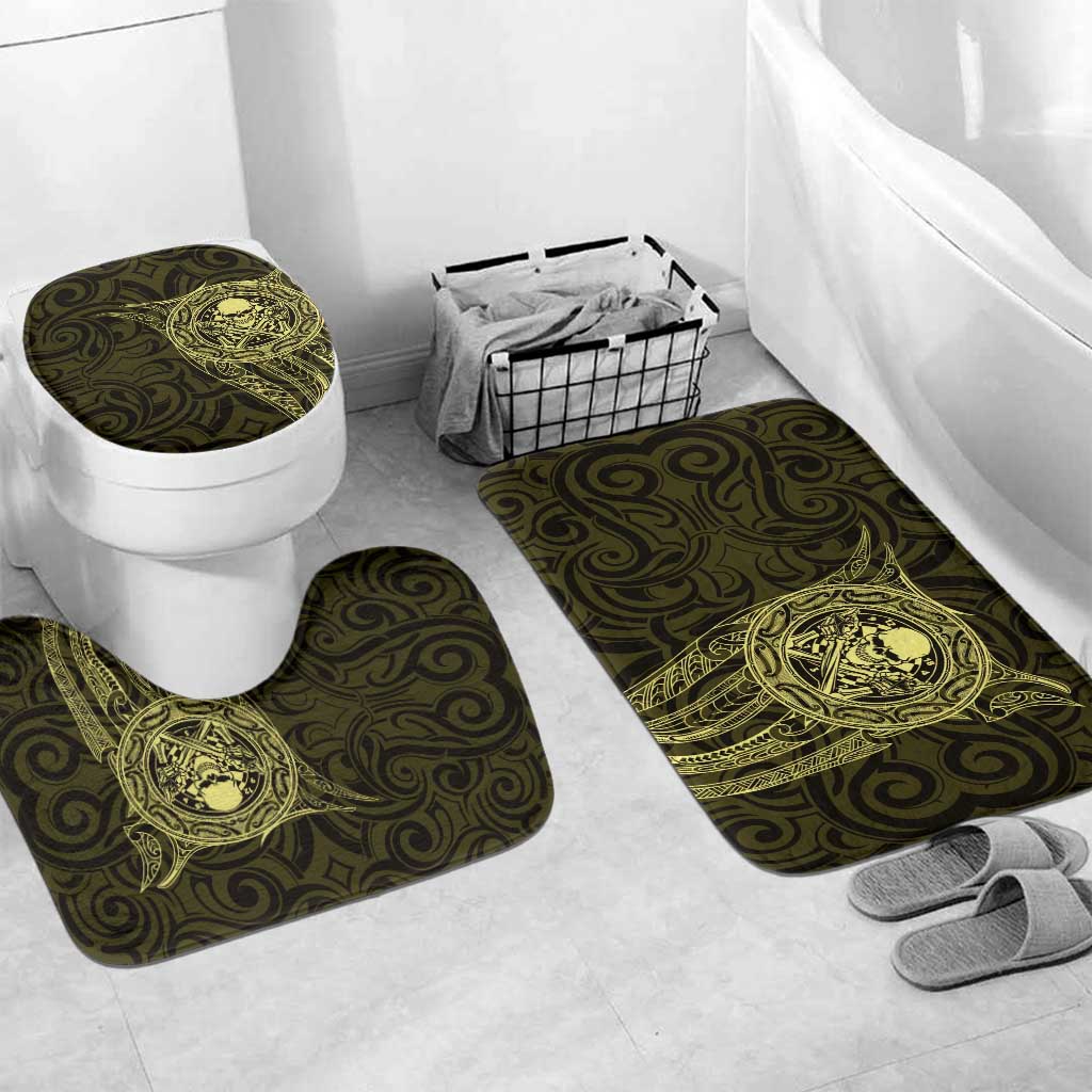 New Zealand Skull Darts Bathroom Set Aotearoa Maori Chest Tattoo Stylized Gold - Polynesian Pride
