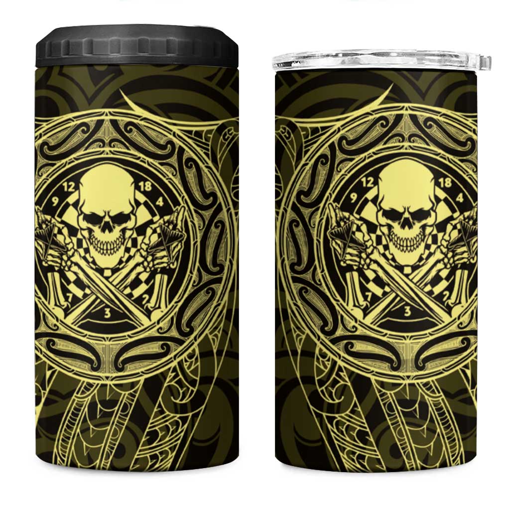 New Zealand Skull Darts 4 in 1 Can Cooler Tumbler Aotearoa Maori Chest Tattoo Stylized Gold LT14 One Size: 16 oz Gold - Polynesian Pride