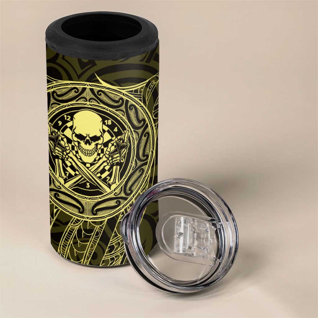 New Zealand Skull Darts 4 in 1 Can Cooler Tumbler Aotearoa Maori Chest Tattoo Stylized Gold LT14 - Polynesian Pride