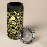 New Zealand Skull Darts 4 in 1 Can Cooler Tumbler Aotearoa Maori Chest Tattoo Stylized Gold LT14 - Polynesian Pride