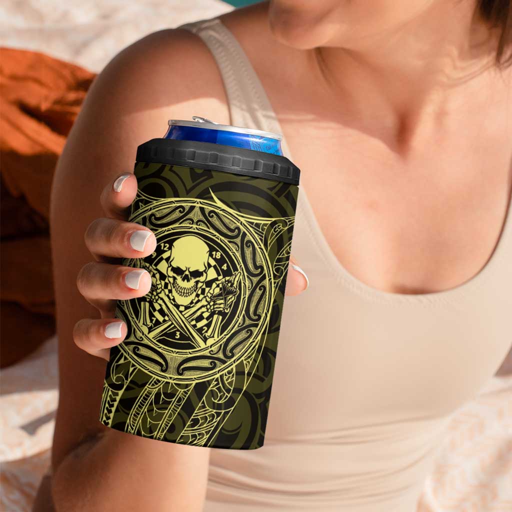 New Zealand Skull Darts 4 in 1 Can Cooler Tumbler Aotearoa Maori Chest Tattoo Stylized Gold LT14 - Polynesian Pride