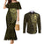New Zealand Skull Darts Couples Matching Mermaid Dress and Long Sleeve Button Shirt Aotearoa Maori Chest Tattoo Stylized Gold - Polynesian Pride