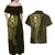 New Zealand Skull Darts Couples Matching Off Shoulder Maxi Dress and Hawaiian Shirt Aotearoa Maori Chest Tattoo Stylized Gold - Polynesian Pride