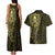 New Zealand Skull Darts Couples Matching Tank Maxi Dress and Hawaiian Shirt Aotearoa Maori Chest Tattoo Stylized Gold - Polynesian Pride