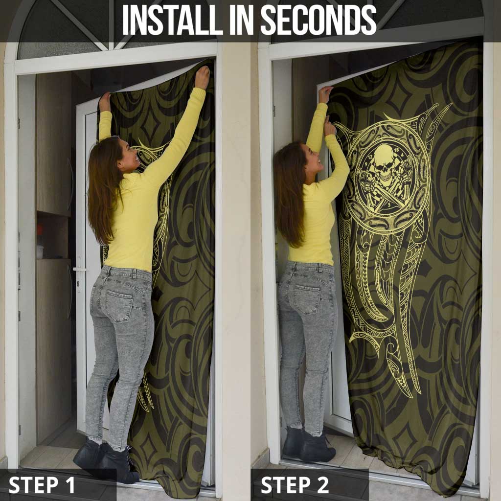 New Zealand Skull Darts Door Cover Aotearoa Maori Chest Tattoo Stylized Gold - Polynesian Pride