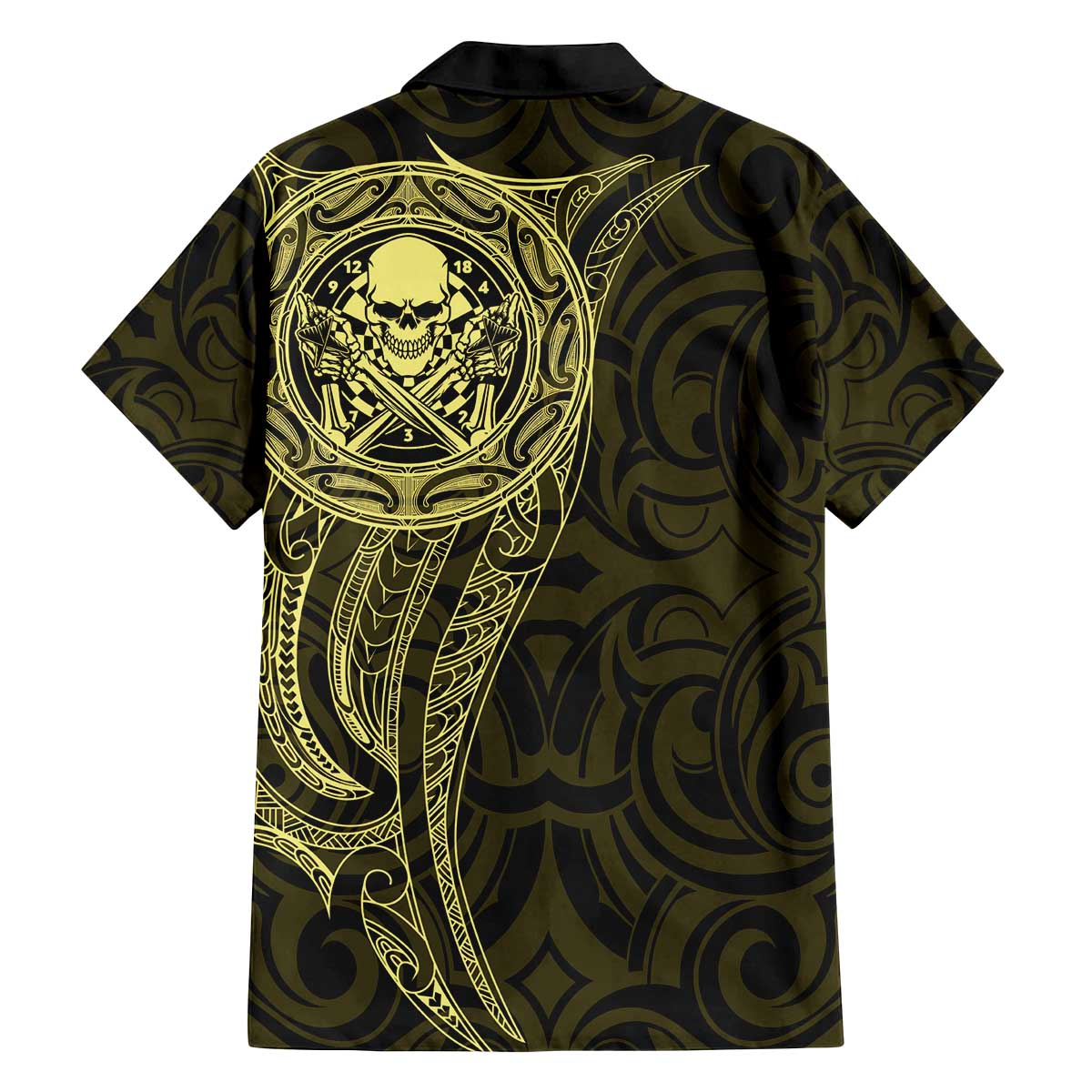 New Zealand Skull Darts Family Matching Off The Shoulder Long Sleeve Dress and Hawaiian Shirt Aotearoa Maori Chest Tattoo Stylized Gold LT14 - Polynesian Pride