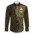 New Zealand Skull Darts Family Matching Off The Shoulder Long Sleeve Dress and Hawaiian Shirt Aotearoa Maori Chest Tattoo Stylized Gold - Polynesian Pride