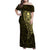 New Zealand Skull Darts Family Matching Off Shoulder Maxi Dress and Hawaiian Shirt Aotearoa Maori Chest Tattoo Stylized Gold - Polynesian Pride