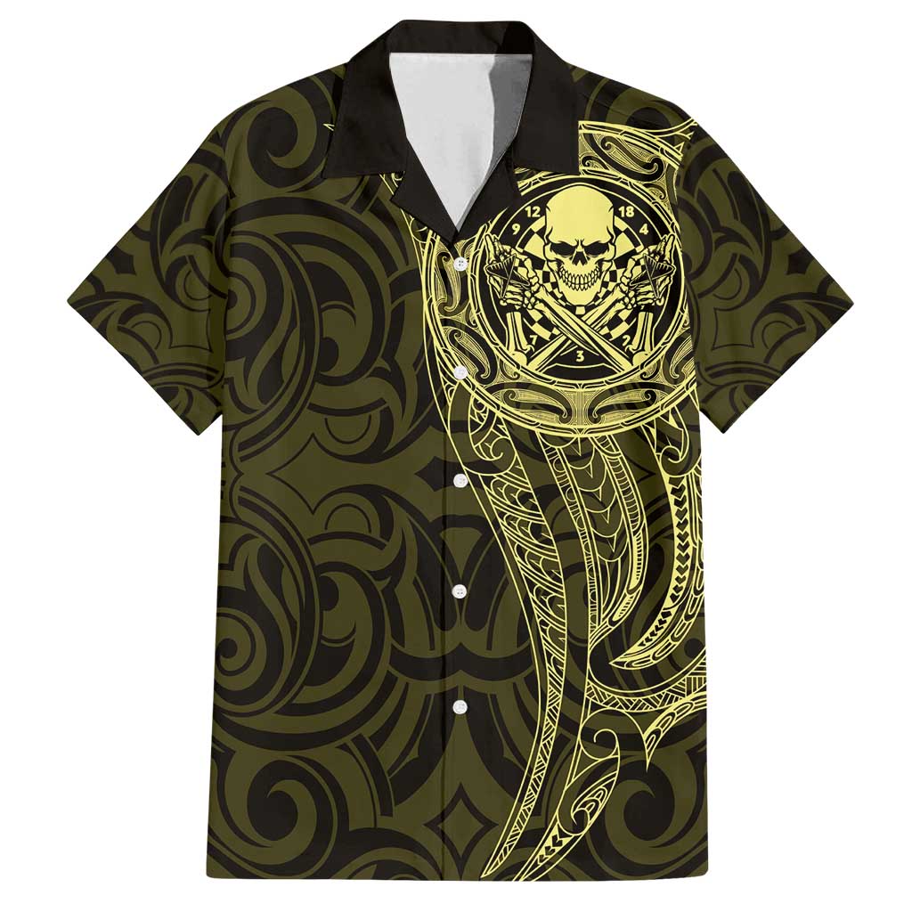 New Zealand Skull Darts Family Matching Summer Maxi Dress and Hawaiian Shirt Aotearoa Maori Chest Tattoo Stylized Gold LT14 Dad's Shirt - Short Sleeve Gold - Polynesian Pride