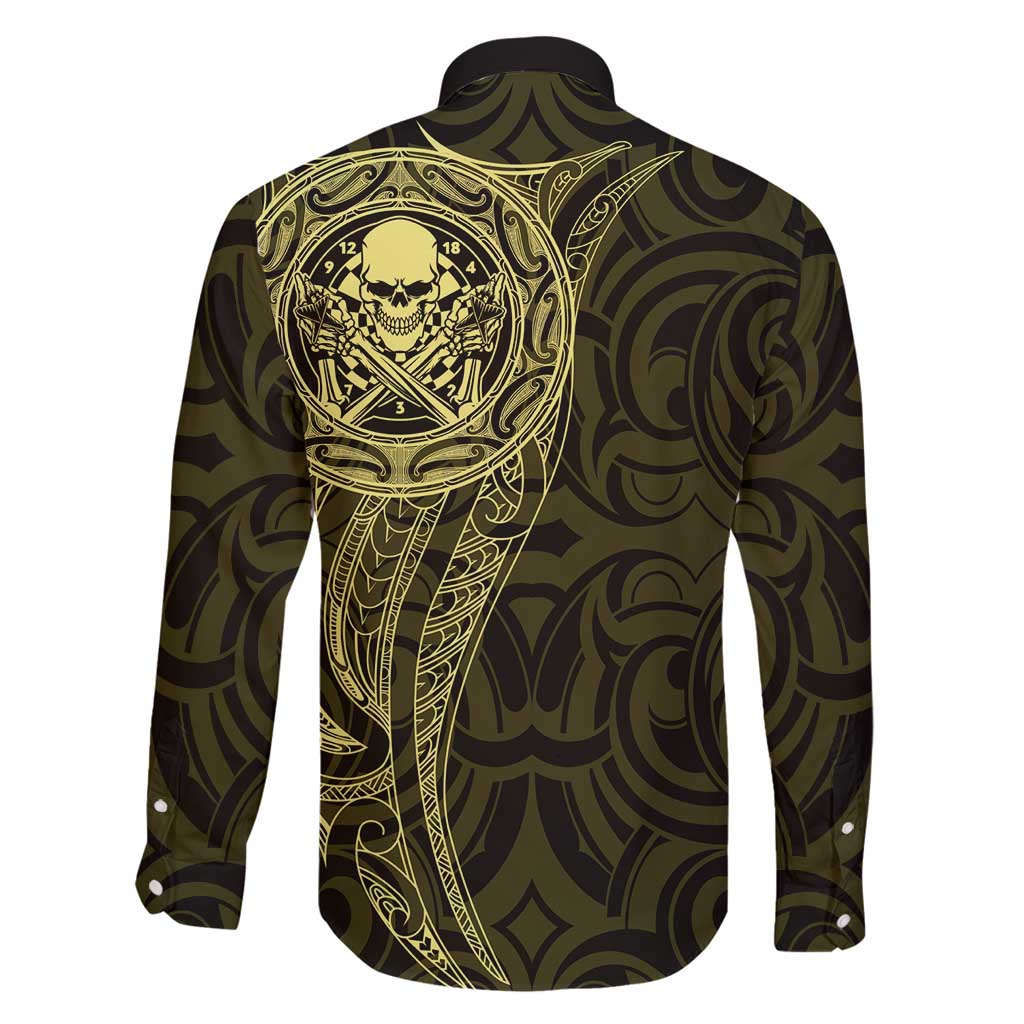 New Zealand Skull Darts Family Matching Summer Maxi Dress and Hawaiian Shirt Aotearoa Maori Chest Tattoo Stylized Gold LT14 - Polynesian Pride
