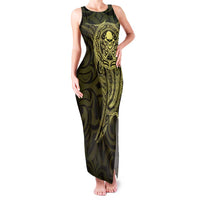 New Zealand Skull Darts Family Matching Tank Maxi Dress and Hawaiian Shirt Aotearoa Maori Chest Tattoo Stylized Gold LT14 Mom's Dress Gold - Polynesian Pride