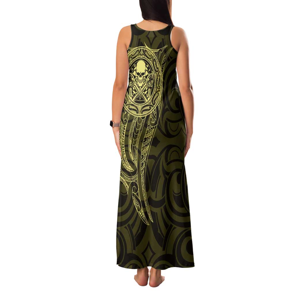 New Zealand Skull Darts Family Matching Tank Maxi Dress and Hawaiian Shirt Aotearoa Maori Chest Tattoo Stylized Gold LT14 - Polynesian Pride