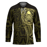 New Zealand Skull Darts Hockey Jersey Aotearoa Maori Chest Tattoo Stylized Gold - Polynesian Pride