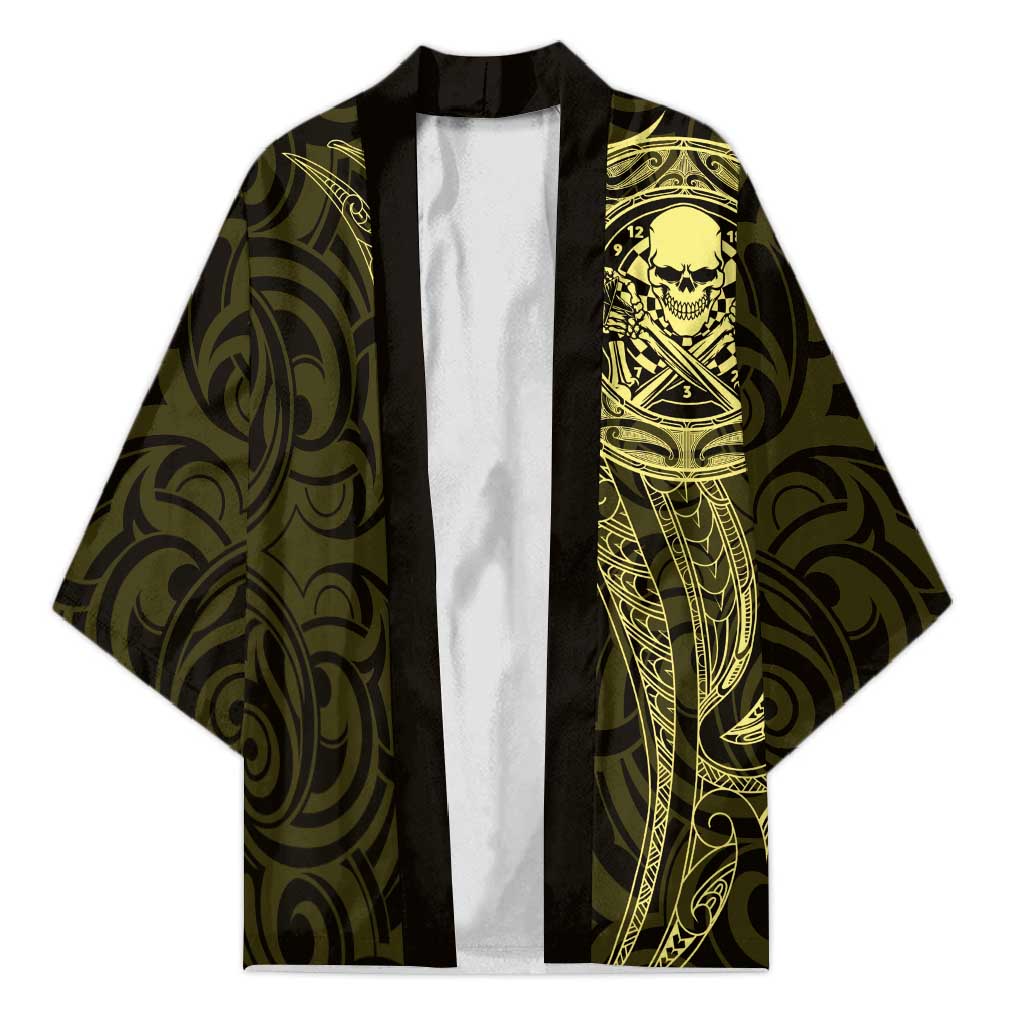 New Zealand Skull Darts Kimono Aotearoa Maori Chest Tattoo Stylized Gold - Polynesian Pride
