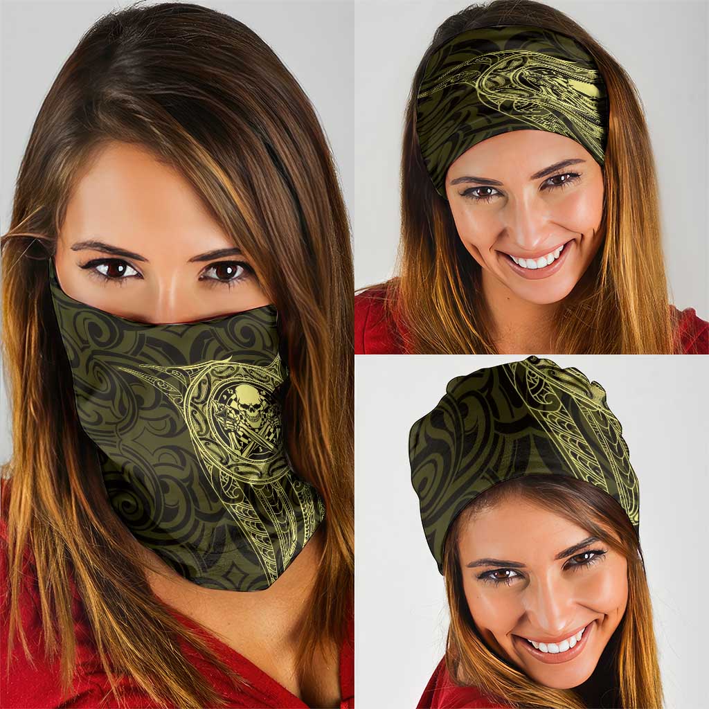 New Zealand Skull Darts Neck Gaiter Aotearoa Maori Chest Tattoo Stylized Gold - Polynesian Pride
