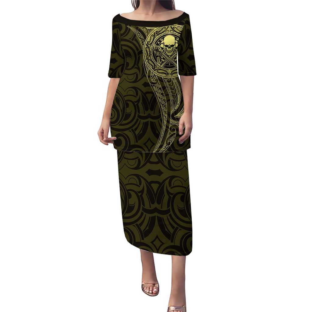 New Zealand Skull Darts Puletasi Aotearoa Maori Chest Tattoo Stylized Gold - Polynesian Pride