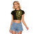 New Zealand Skull Darts Raglan Cropped T Shirt Aotearoa Maori Chest Tattoo Stylized Gold - Polynesian Pride