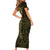 New Zealand Skull Darts Short Sleeve Bodycon Dress Aotearoa Maori Chest Tattoo Stylized Gold - Polynesian Pride