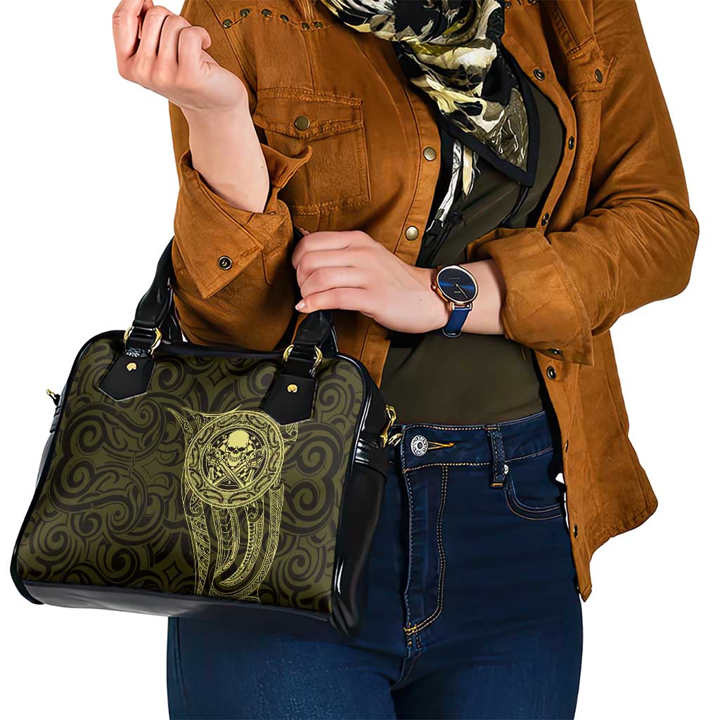 New Zealand Skull Darts Shoulder Handbag Aotearoa Maori Chest Tattoo Stylized Gold - Polynesian Pride