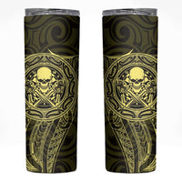 New Zealand Skull Darts Skinny Tumbler Aotearoa Maori Chest Tattoo Stylized Gold LT14 Gold - Polynesian Pride