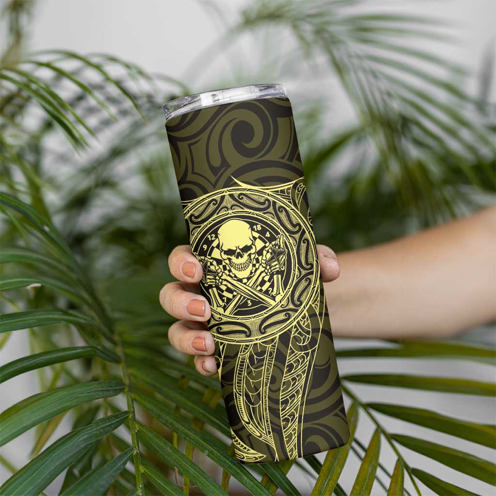New Zealand Skull Darts Skinny Tumbler Aotearoa Maori Chest Tattoo Stylized Gold LT14 - Polynesian Pride