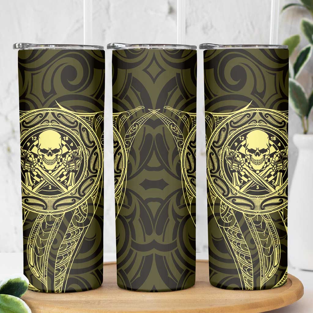 New Zealand Skull Darts Skinny Tumbler Aotearoa Maori Chest Tattoo Stylized Gold LT14 - Polynesian Pride