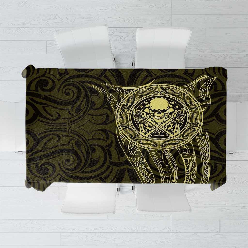 New Zealand Skull Darts Tablecloth Aotearoa Maori Chest Tattoo Stylized Gold - Polynesian Pride