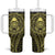 New Zealand Skull Darts Tumbler With Handle Aotearoa Maori Chest Tattoo Stylized Gold - Polynesian Pride