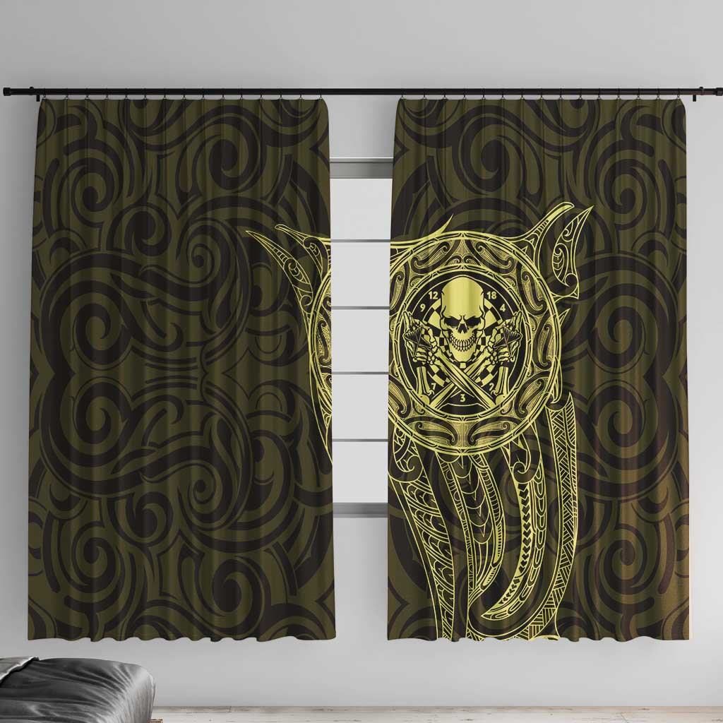 New Zealand Skull Darts Window Curtain Aotearoa Maori Chest Tattoo Stylized Gold - Polynesian Pride