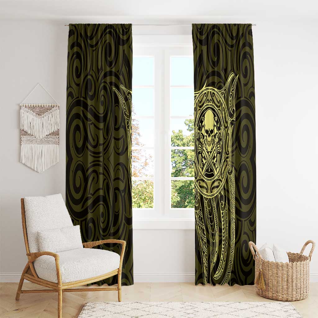 New Zealand Skull Darts Window Curtain Aotearoa Maori Chest Tattoo Stylized Gold - Polynesian Pride