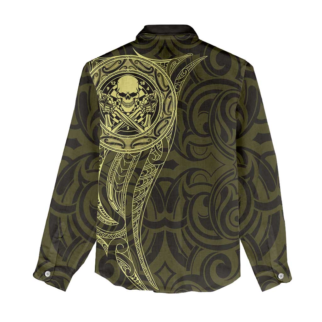 New Zealand Skull Darts Women Casual Shirt Aotearoa Maori Chest Tattoo Stylized Gold LT14 - Polynesian Pride