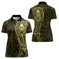 New Zealand Skull Darts Women Polo Shirt Aotearoa Maori Chest Tattoo Stylized Gold LT14 - Polynesian Pride