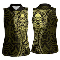 New Zealand Skull Darts Women Sleeveless Polo Shirt Aotearoa Maori Chest Tattoo Stylized Gold LT14 - Polynesian Pride