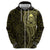 New Zealand Skull Darts Zip Hoodie Aotearoa Maori Chest Tattoo Stylized Gold - Polynesian Pride