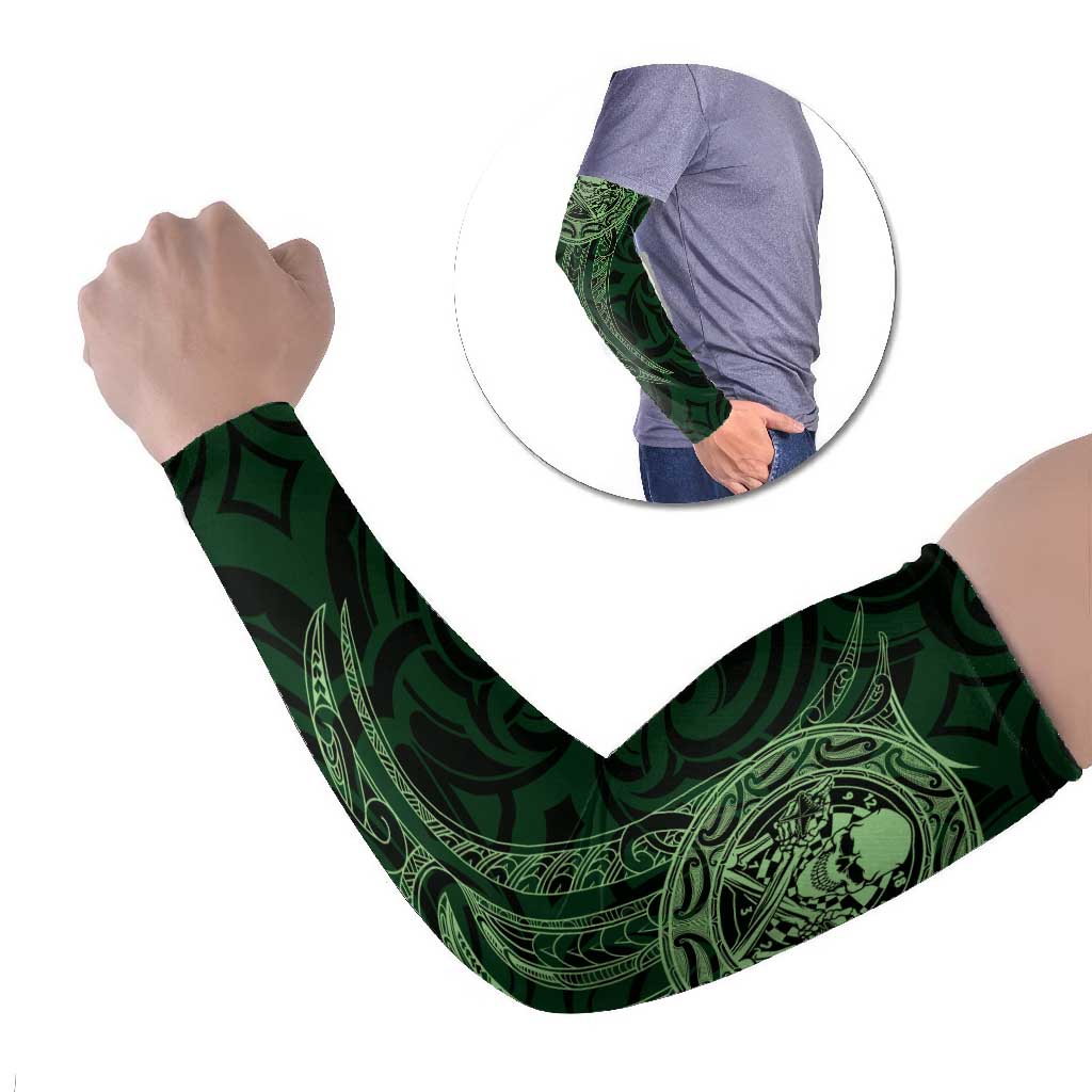 New Zealand Skull Darts Arm Sleeves Aotearoa Maori Chest Tattoo Stylized Green - Polynesian Pride