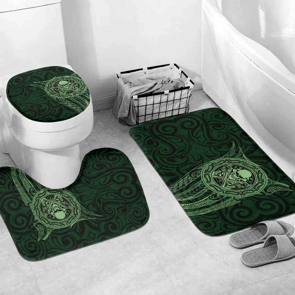 New Zealand Skull Darts Bathroom Set Aotearoa Maori Chest Tattoo Stylized Green - Polynesian Pride