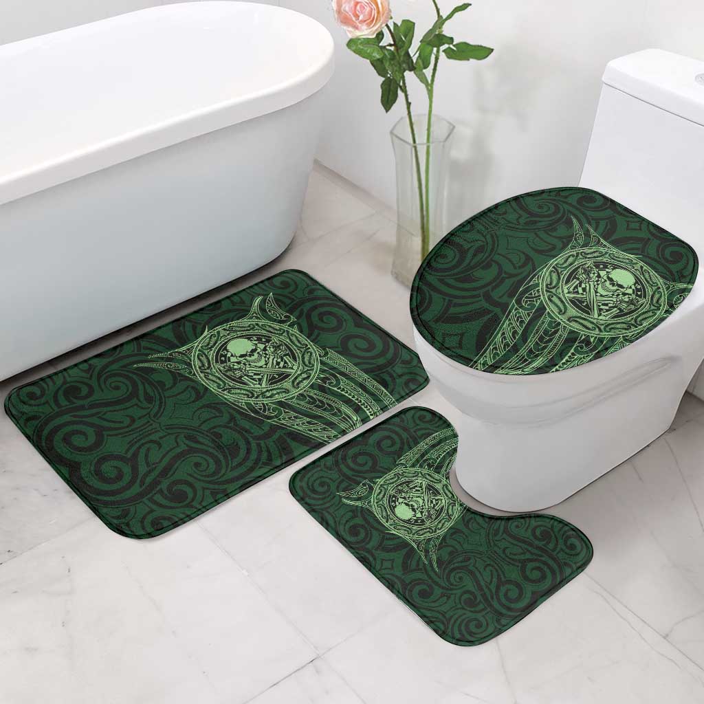 New Zealand Skull Darts Bathroom Set Aotearoa Maori Chest Tattoo Stylized Green - Polynesian Pride