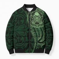 New Zealand Skull Darts Bomber Puffer Jacket Aotearoa Maori Chest Tattoo Stylized Green - Polynesian Pride