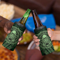 New Zealand Skull Darts 4 in 1 Can Cooler Tumbler Aotearoa Maori Chest Tattoo Stylized Green - Polynesian Pride