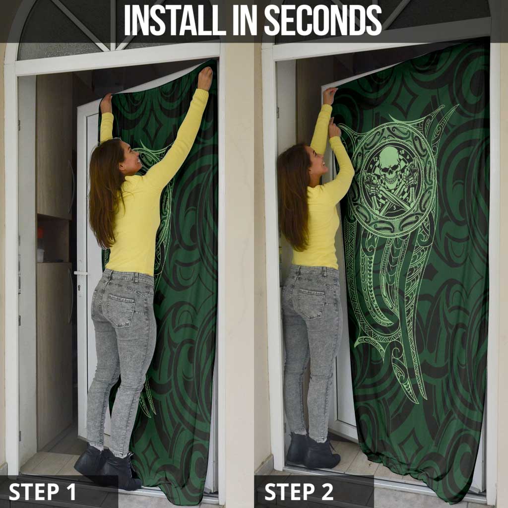 New Zealand Skull Darts Door Cover Aotearoa Maori Chest Tattoo Stylized Green - Polynesian Pride