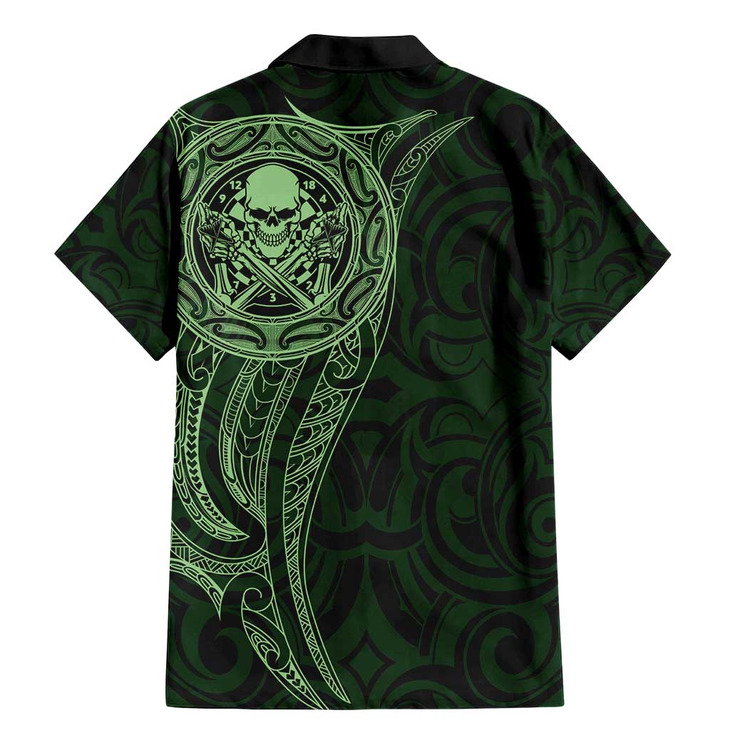 New Zealand Skull Darts Family Matching Mermaid Dress and Hawaiian Shirt Aotearoa Maori Chest Tattoo Stylized Green LT14 - Polynesian Pride