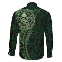 New Zealand Skull Darts Family Matching Mermaid Dress and Hawaiian Shirt Aotearoa Maori Chest Tattoo Stylized Green LT14 - Polynesian Pride
