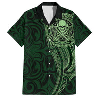 New Zealand Skull Darts Family Matching Off The Shoulder Long Sleeve Dress and Hawaiian Shirt Aotearoa Maori Chest Tattoo Stylized Green LT14 Dad's Shirt - Short Sleeve Green - Polynesian Pride