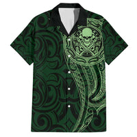 New Zealand Skull Darts Family Matching Tank Maxi Dress and Hawaiian Shirt Aotearoa Maori Chest Tattoo Stylized Green LT14 Dad's Shirt - Short Sleeve Green - Polynesian Pride