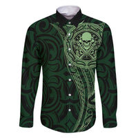 New Zealand Skull Darts Family Matching Tank Maxi Dress and Hawaiian Shirt Aotearoa Maori Chest Tattoo Stylized Green LT14 Dad's Shirt - Long Sleeve Green - Polynesian Pride
