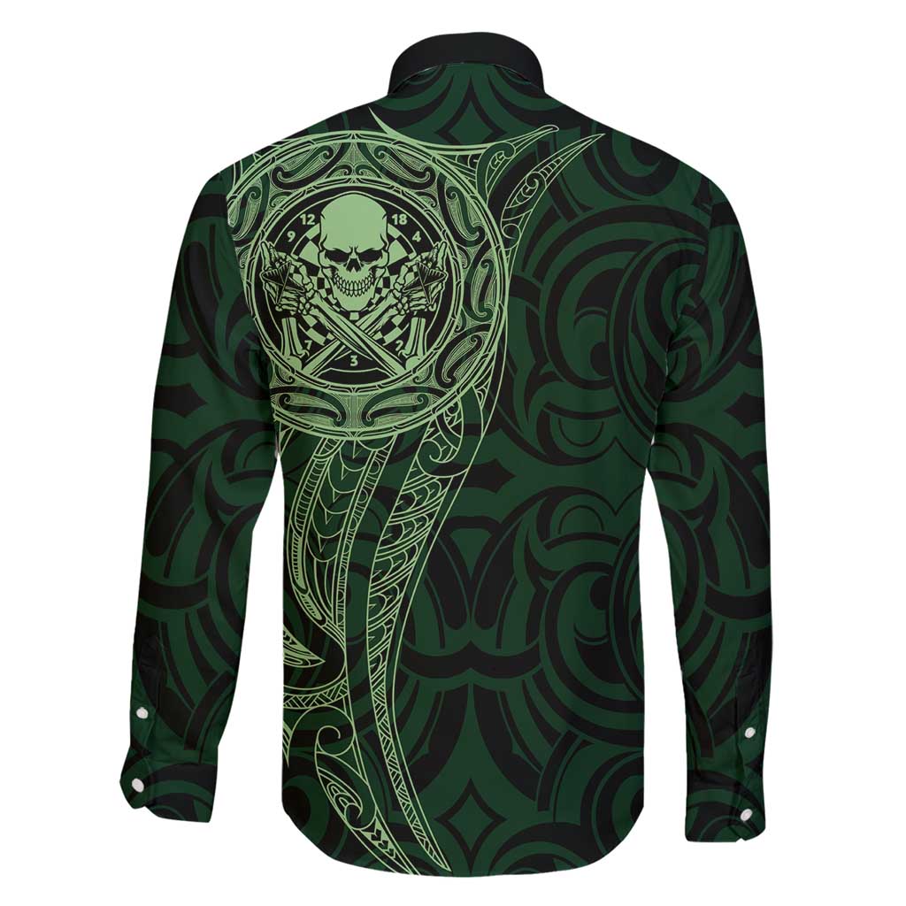 New Zealand Skull Darts Family Matching Tank Maxi Dress and Hawaiian Shirt Aotearoa Maori Chest Tattoo Stylized Green LT14 - Polynesian Pride