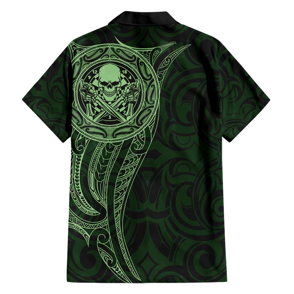 New Zealand Skull Darts Hawaiian Shirt Aotearoa Maori Chest Tattoo Stylized Green - Polynesian Pride