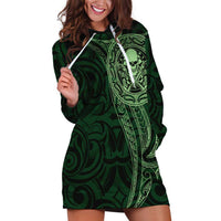 New Zealand Skull Darts Hoodie Dress Aotearoa Maori Chest Tattoo Stylized Green LT14 Green - Polynesian Pride