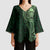 New Zealand Skull Darts Kimono Sleeve Blouse Aotearoa Maori Chest Tattoo Stylized Green - Polynesian Pride