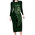 New Zealand Skull Darts Long Sleeve Bodycon Dress Aotearoa Maori Chest Tattoo Stylized Green - Polynesian Pride